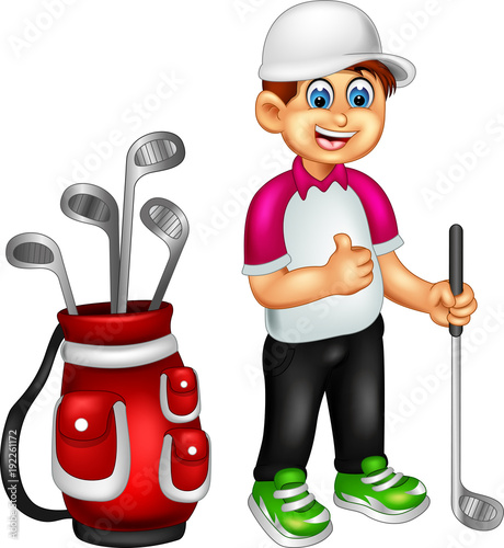 funny golfer cartoon standing with smile and thumb up