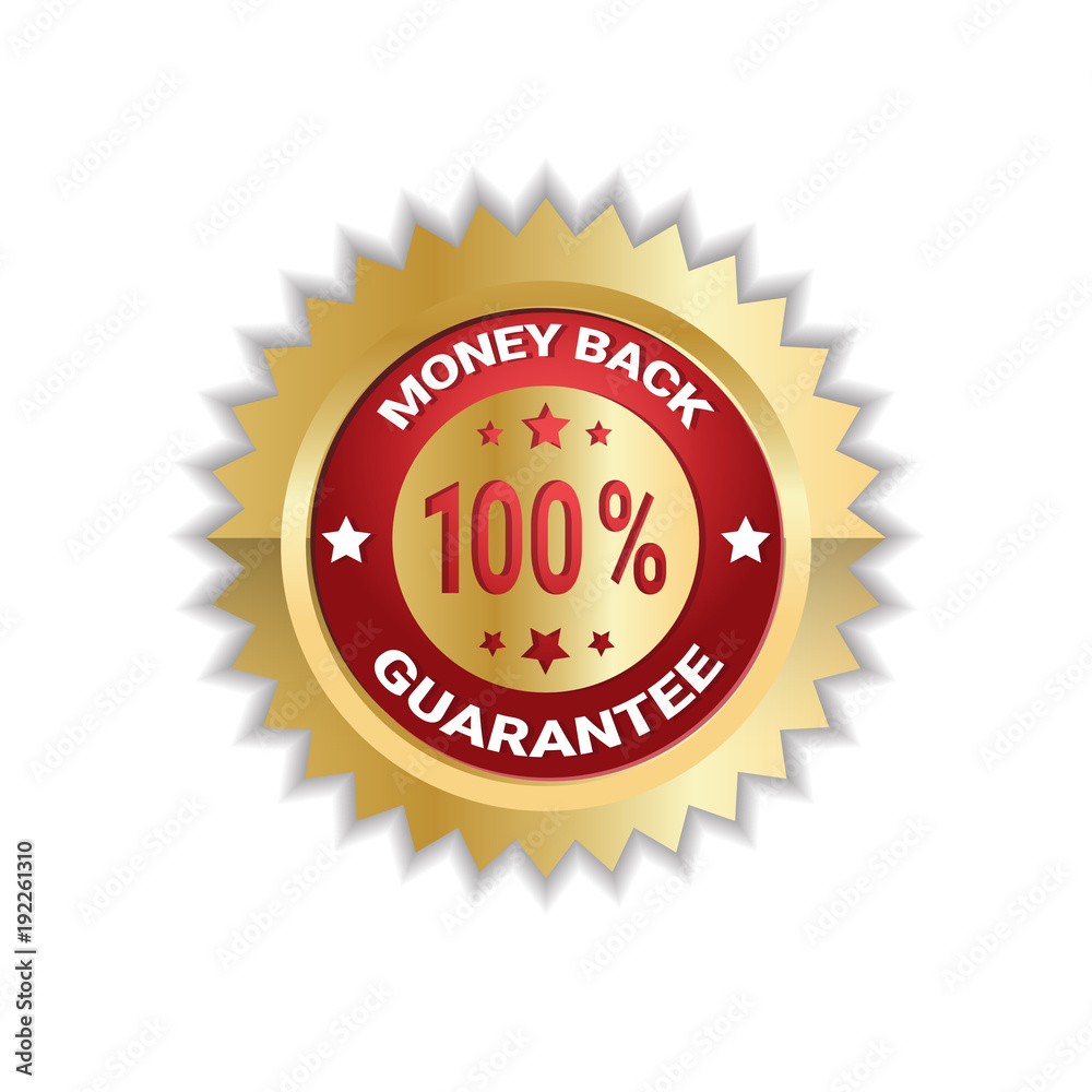 Money Back With 100 Percent Guarantee Sticker Golden Label Icon Seal Isolated Vector Illustration Money Back With 100 Percent Guarantee Sticker Golden Label Icon Seal Isolated Vector Illustration