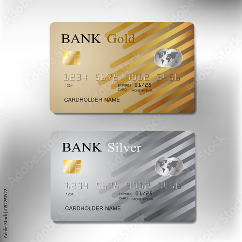 gold and silver color credit cards set realistic of business with vector illustration design eps10