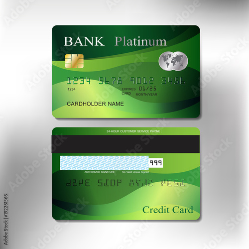 green platinum color front and back realistic credit cards set with vector illustration design eps10