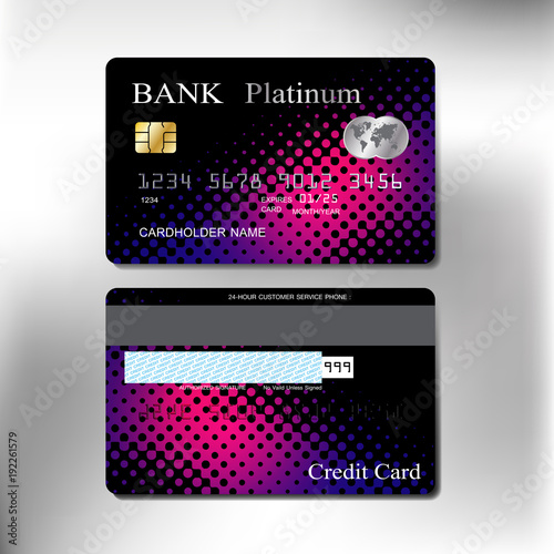 black platinum color front and back realistic credit cards set with vector illustration design eps10
