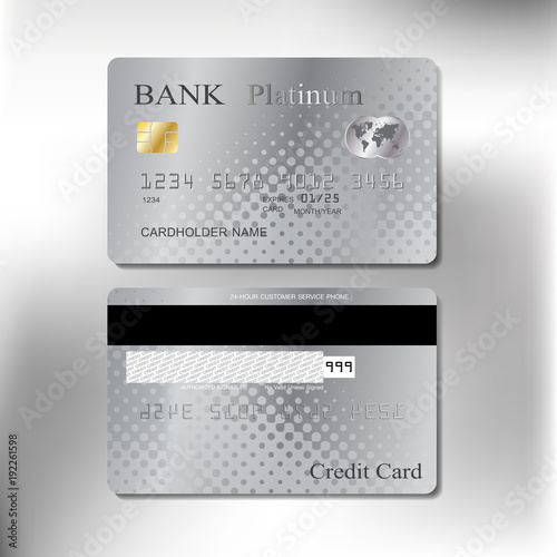 platinum color front and back realistic credit cards set with vector illustration design eps10