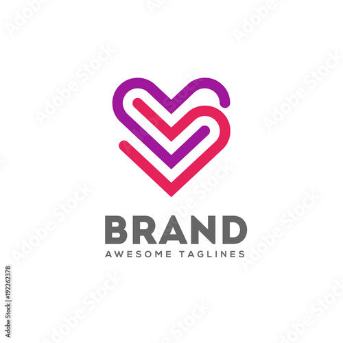 Double heart logo, twin love logo,Two crossed hearts logo. Simple love lines romantic logo.Concept for family, pregnancy, wedding or romantic design
