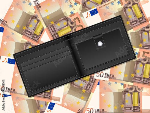 wallet on fifty euro background