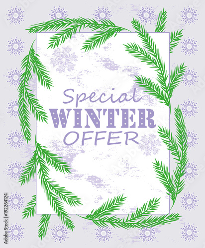 Vintage background for winter sale with fir branches