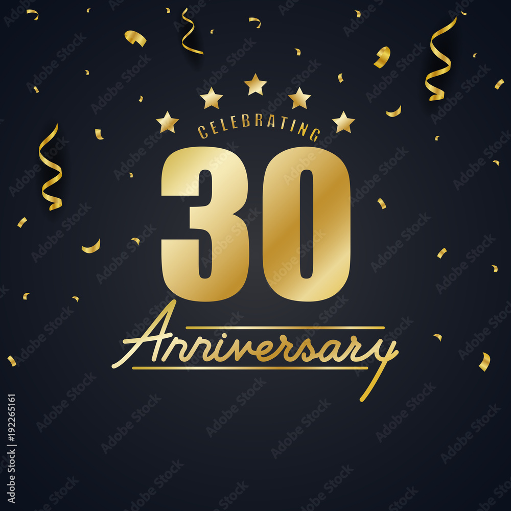 Anniversary celebration design with gold confetti Anniversary celebration design with gold confetti