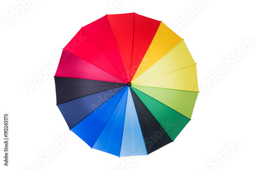 Rainbow umbrella isolated on white background.