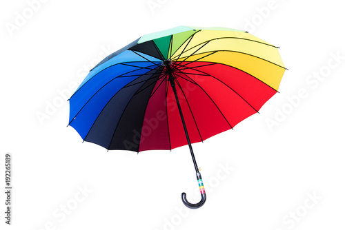 Rainbow umbrella isolated on white background.