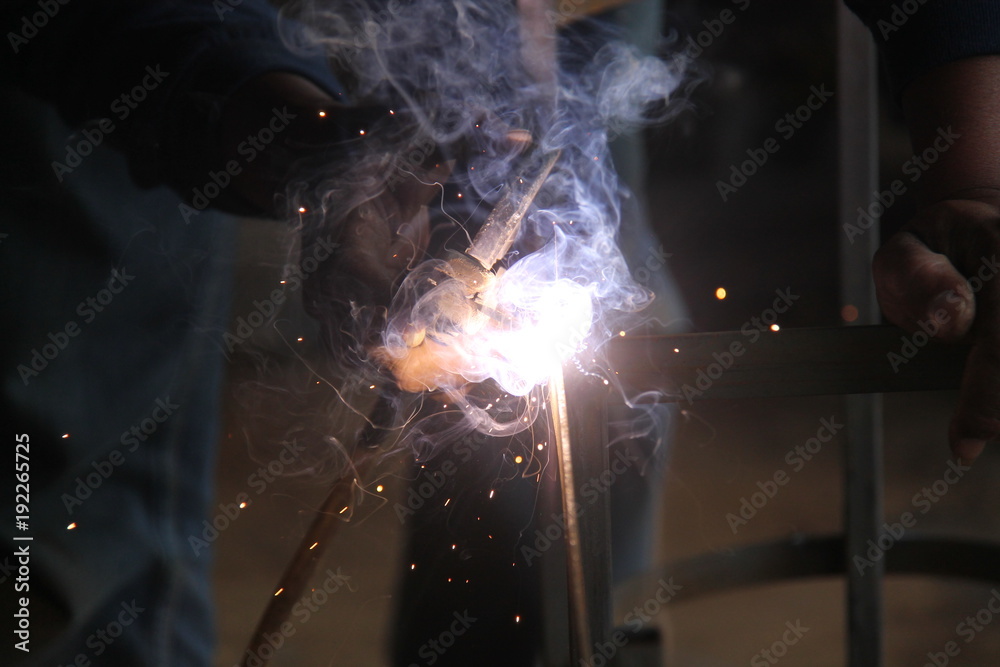 welding steel, in the workshop
