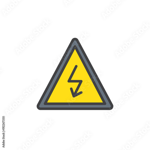 High voltage sign filled outline icon, line vector sign, linear colorful pictogram isolated on white. Danger electricity symbol, logo illustration. Pixel perfect vector graphics
