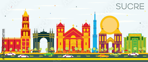 Sucre Skyline with Color Buildings and Blue Sky.