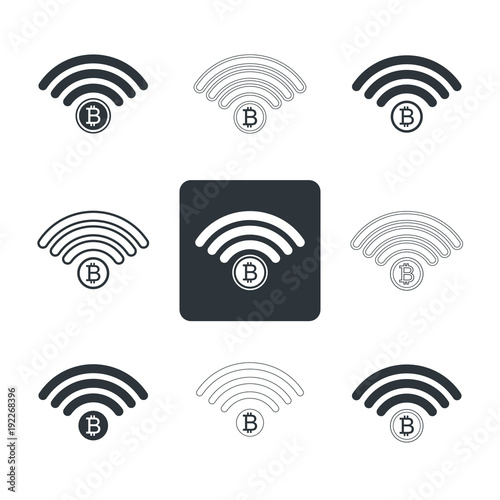 Set bitcoin icon combined with wi-fi icon symbol sign icon for internet money.Crypto currency symbol and coin image for using in web projects or mobile applications.