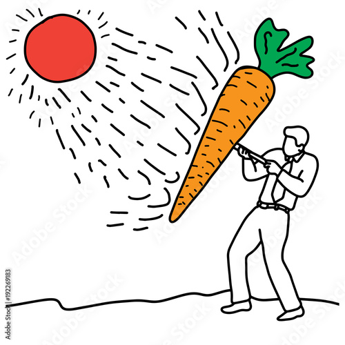 metaphor benefit of carrot is to help protect the skin against radical damage caused from sun exposure vector illustration sketch hand drawn with black lines, isolated on white background. 