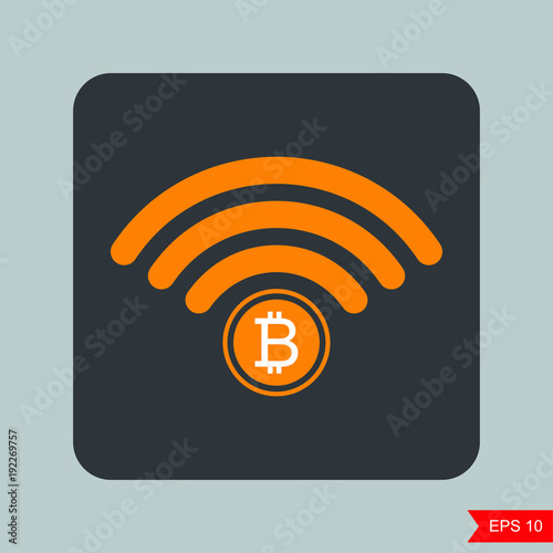 vector bitcoin icon combined with wi-fi icon symbol sign icon for internet money.flat design.Crypto currency symbol and coin image for using in web projects or mobile applications.