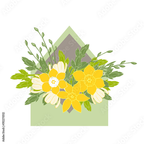 Fototapeta Naklejka Na Ścianę i Meble -  Spring flowers in  envelope Vector illustration.