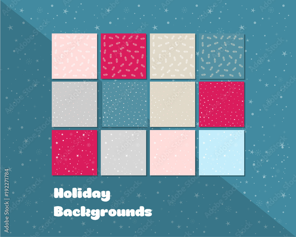 Vector Flat Holiday Background, Pastel Christmas Elements, Holiday Celebration Background