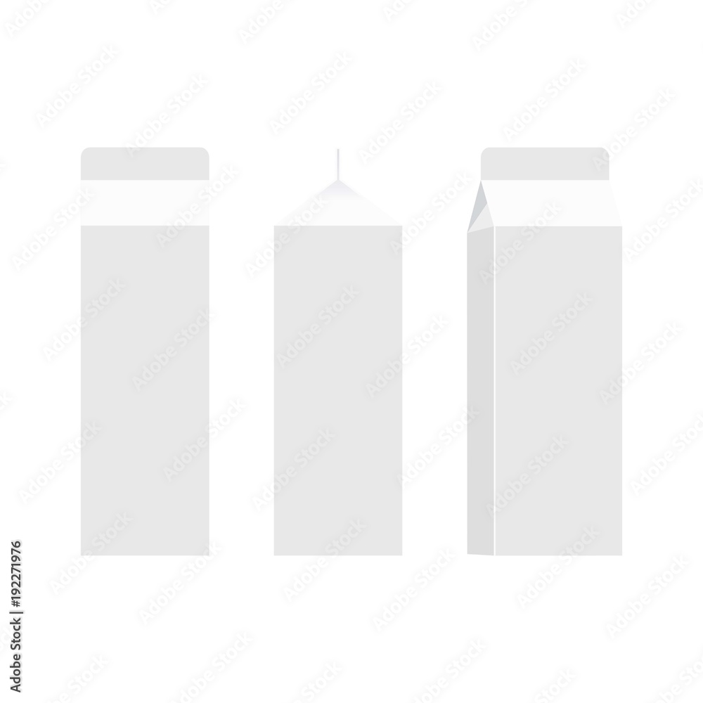 white carton package for milk, juice and other beverages isolated on white. Mock-up box template ready for design. Vector illustration. white carton package for milk, juice and other beverages isolated on white. Mock-up box template ready for design. Vector illustration.