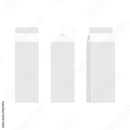 white carton package for milk, juice and other beverages isolated on white.  Mock-up box template ready for design. Vector illustration.