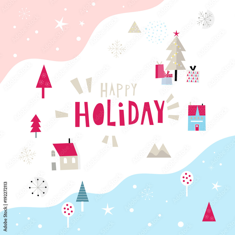 Vector Flat Holiday Illustration, Pastel Christmas Poster, Holiday Celebration Background, Greeting Card, Vector illustration, Minimal Flat Design Background