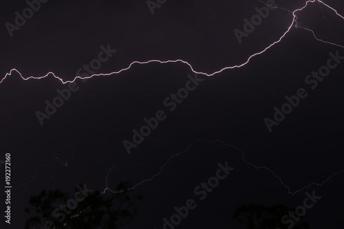 Lightning strikes through the sky