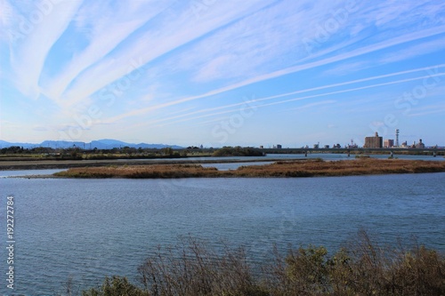 Autumn clouds over Kuma River in Yatsushiro City, Japan