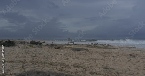 Aruba crashing waves on rocks before a hurricane