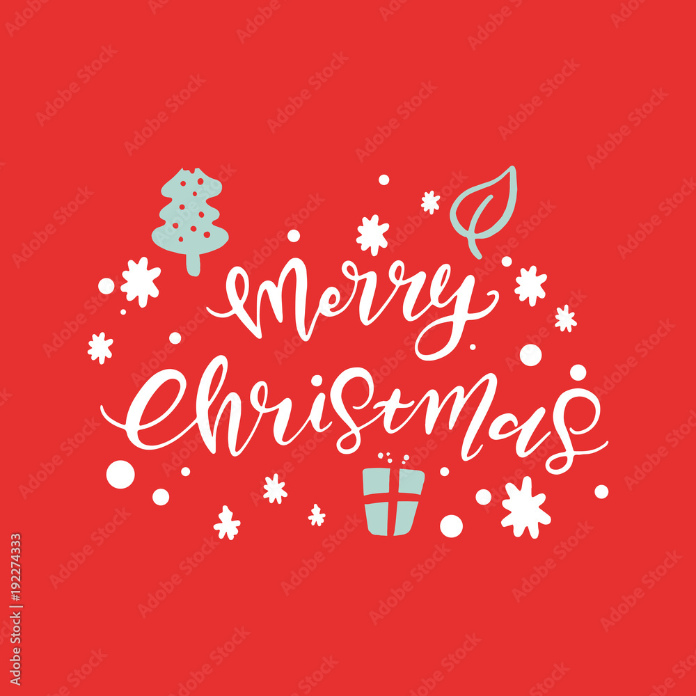 Vector Merry Christmas Hand Lettering, Holiday Cards with Hand Drawn Elements, Holiday Calligraphy Backgrounds, Greeting Cards, X-mas Invitations, Red Background