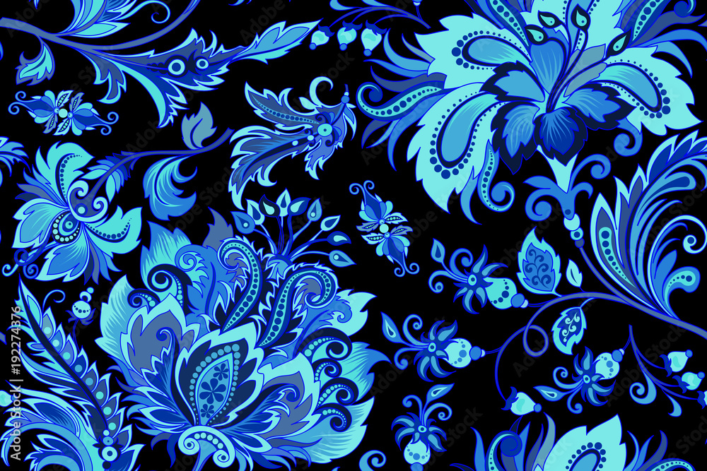 seamless blue flowers on a black background seamless blue flowers on a black background