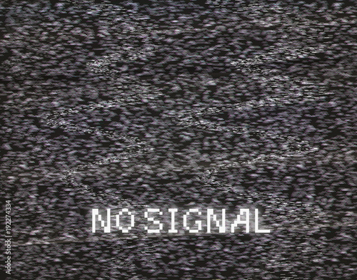 No signal in analog TV vector illustration. Glitched screen distortion dark background