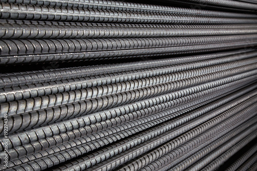 Close up steel bar , Steel reinforcement bar texture in construction site