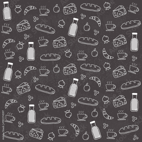 Set of food and drinks doodle on chalkboard background. Stock vector. Flat design. Vector illustration EPS10.