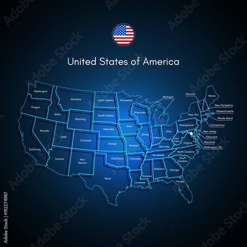 United States Of America Map. USA Techno Vector.