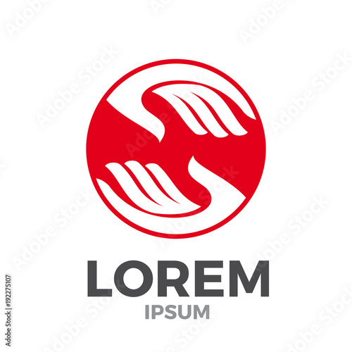 Vector logo concept of solidarity, hands touching. Letter S in red