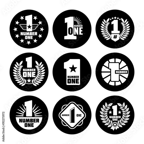 Number one vector labels on black icons