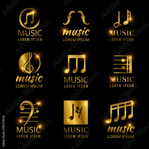 Shiny golden music vector logos set