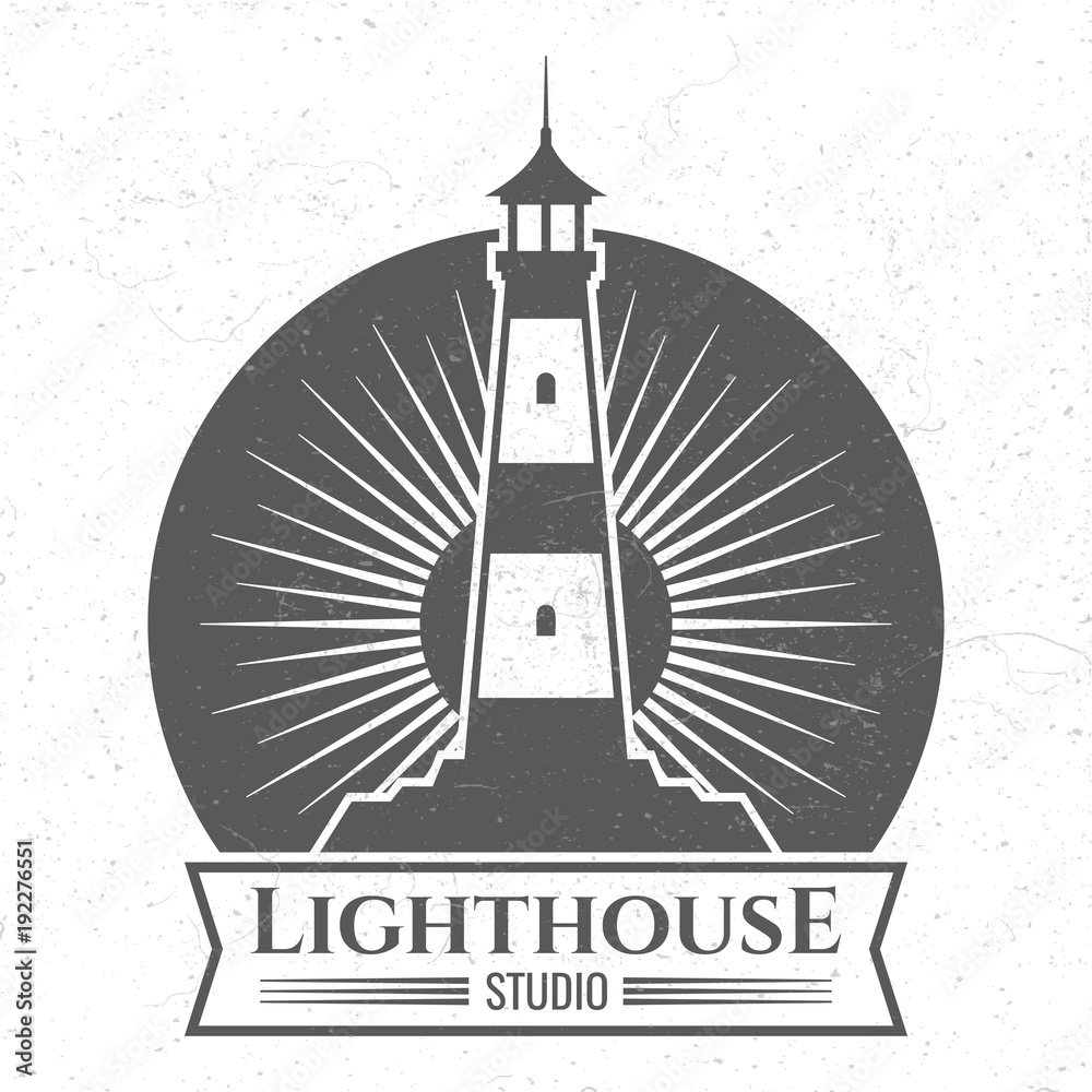 Grunge lighthous silhouette logo or label Grunge lighthous silhouette logo or label