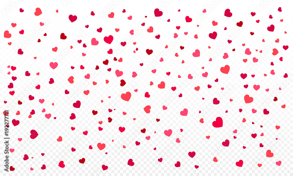 Heart confetti or Valentines falling background. Love elements on white background. Womens Day design. Vector Illustration.
