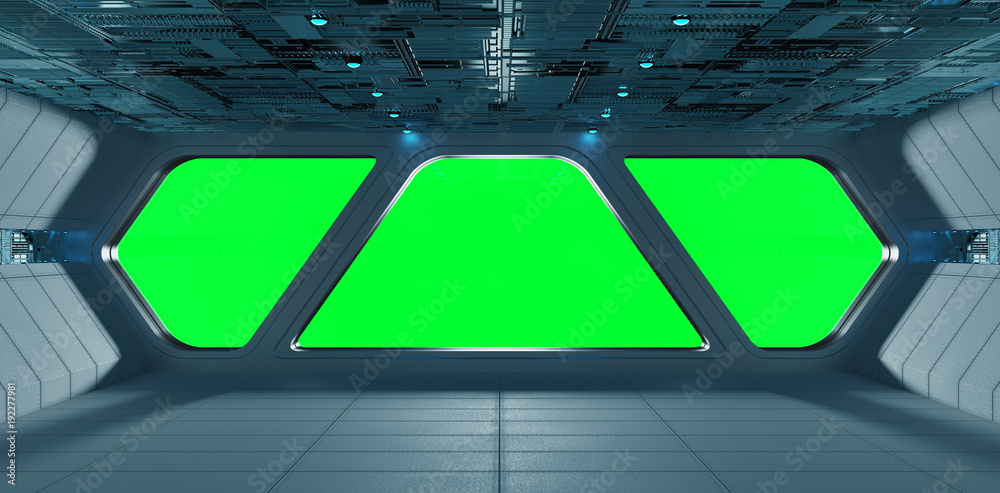 Obraz premium Spaceship futuristic grey blue interior window view