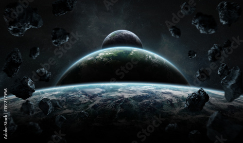 Fototapeta Naklejka Na Ścianę i Meble -  Distant planet system in space with exoplanets 3D rendering elements of this image furnished by NASA