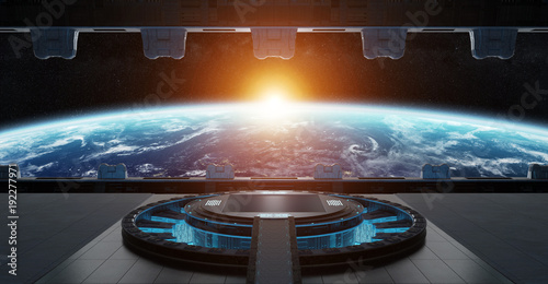 Fototapeta Naklejka Na Ścianę i Meble -  Landing strip spaceship interior 3D rendering elements of this image furnished by NASA