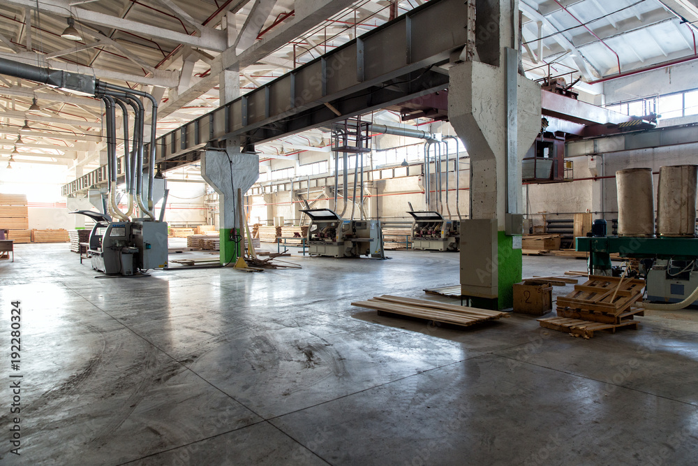 Shop woodworking plant. Warehouse of lumber at the woodworking plant Shop woodworking plant. Warehouse of lumber at the woodworking plant