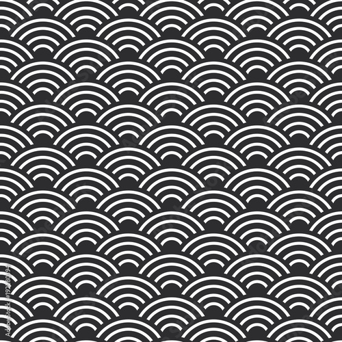 seamless pattern abstract scales simple Nature seamless pattern with japanese wave circle pattern black and white background. Vector