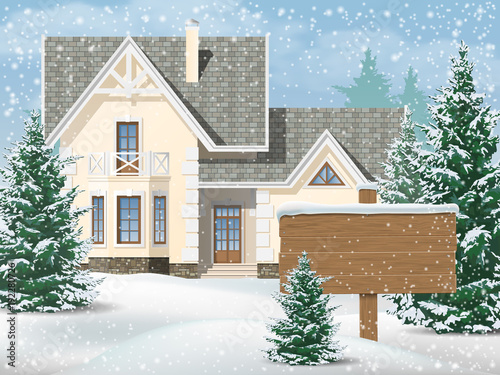 Suburban house in snow
