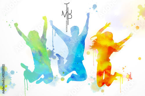 Watercolor jumping people