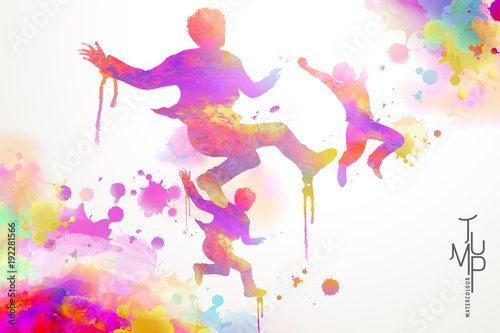 Watercolor jump man