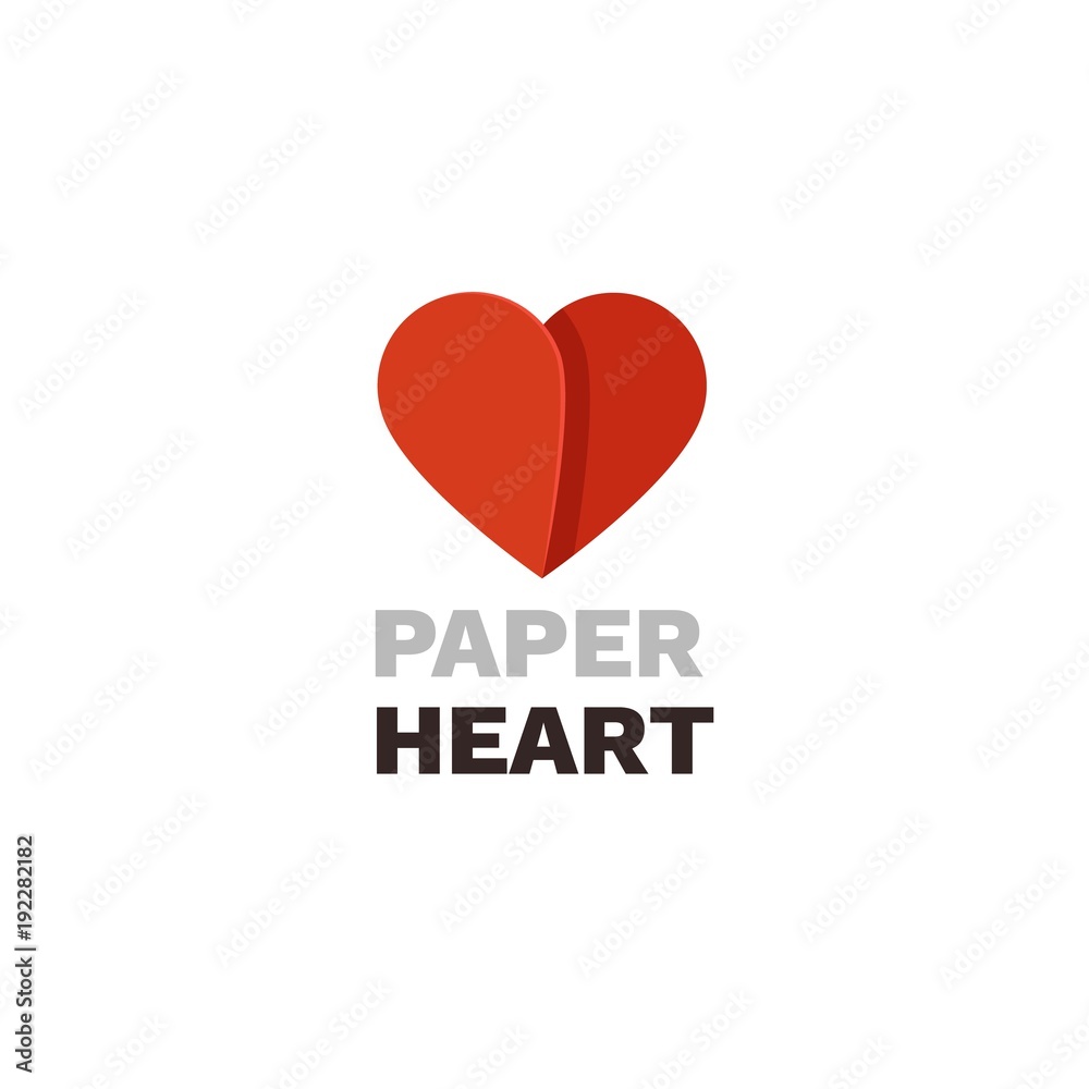 Paper heart vector logo. Heart design template