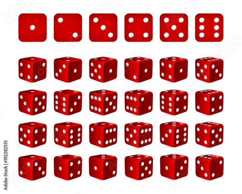Set of 24 icons of dice in all possible turns