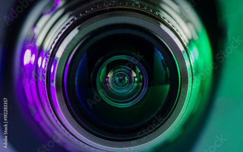 The camera lens and light purple-green.