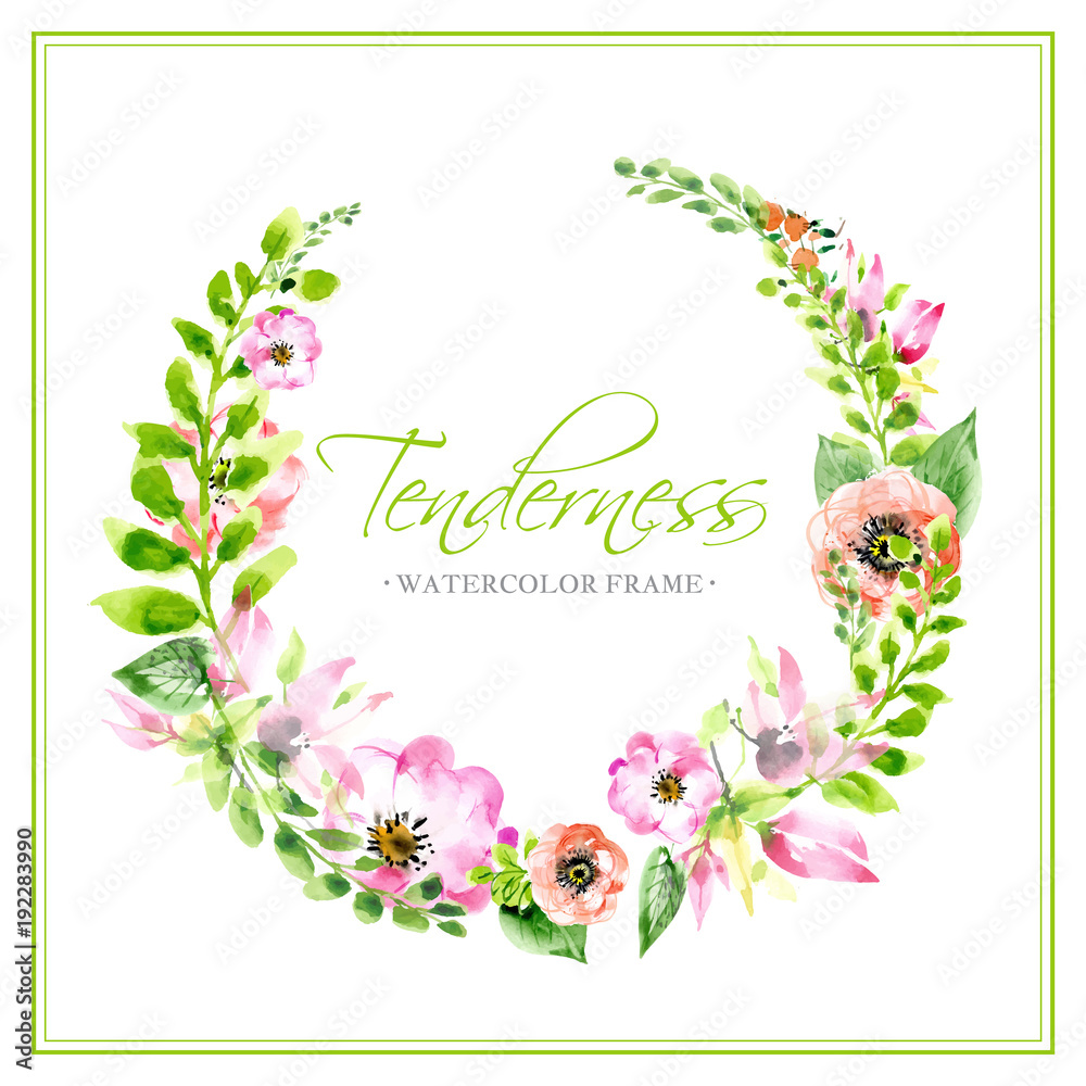 Tender vector floral wreath in watercolor style