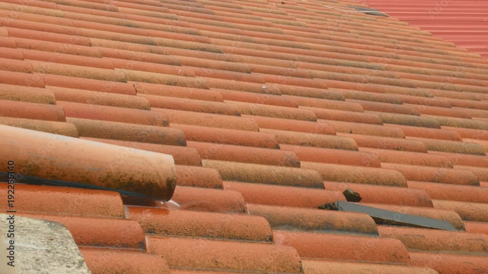 Raining on roof top. Nature and Water supply concept. Environment and Interior theme. Season and Weather theme. Raining on roof top. Nature and Water supply concept. Environment and Interior theme. Season and Weather theme.